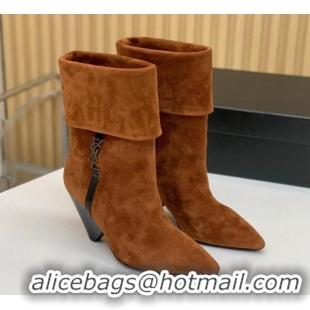 Discount Fashion Saint Laurent Nike Ankle Boots in Suede and Monogram 8.5cm Brown 091155