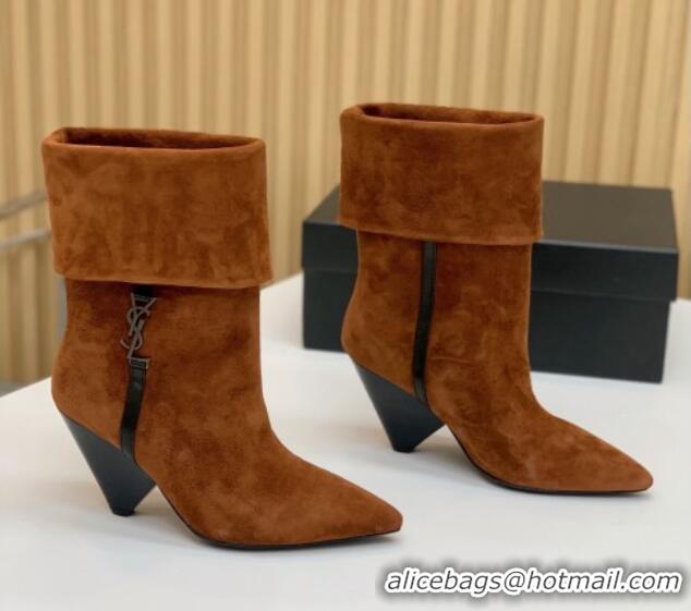 Discount Fashion Saint Laurent Nike Ankle Boots in Suede and Monogram 8.5cm Brown 091155