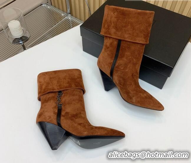 Discount Fashion Saint Laurent Nike Ankle Boots in Suede and Monogram 8.5cm Brown 091155