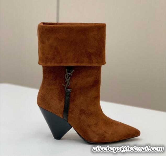 Discount Fashion Saint Laurent Nike Ankle Boots in Suede and Monogram 8.5cm Brown 091155