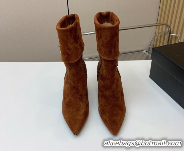 Discount Fashion Saint Laurent Nike Ankle Boots in Suede and Monogram 8.5cm Brown 091155