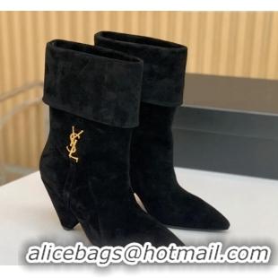 Luxurious Saint Laurent Nike Ankle Boots in Suede and Monogram 8.5cm Black 091156