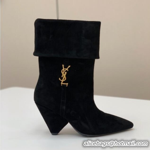 Luxurious Saint Laurent Nike Ankle Boots in Suede and Monogram 8.5cm Black 091156