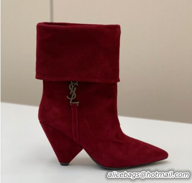 Trendy Design Saint Laurent Nike Ankle Boots in Suede and Monogram 8.5cm Red 091157