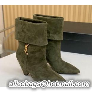 Classic Specials Saint Laurent Nike Ankle Boots in Suede and Monogram 8.5cm Green 091158