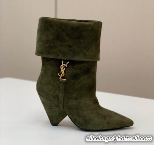 Classic Specials Saint Laurent Nike Ankle Boots in Suede and Monogram 8.5cm Green 091158