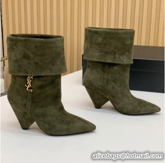 Classic Specials Saint Laurent Nike Ankle Boots in Suede and Monogram 8.5cm Green 091158