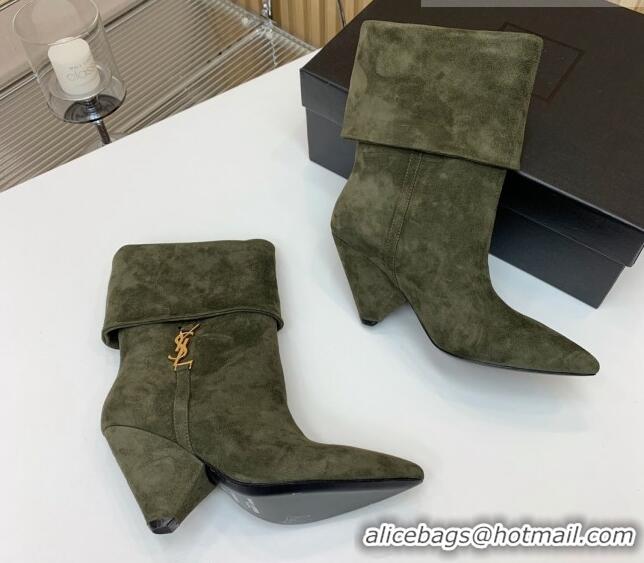 Classic Specials Saint Laurent Nike Ankle Boots in Suede and Monogram 8.5cm Green 091158