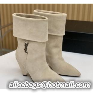 Sumptuous Saint Laurent Nike Ankle Boots in Suede and Monogram 8.5cm Light Grey 091159