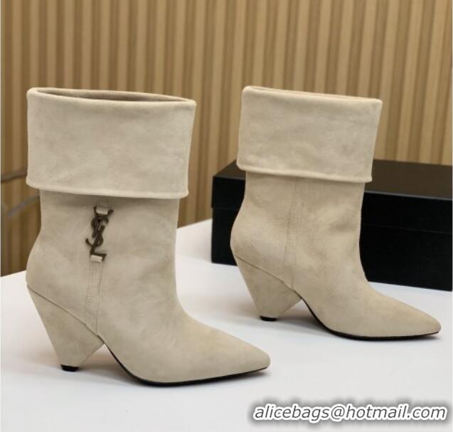 Sumptuous Saint Laurent Nike Ankle Boots in Suede and Monogram 8.5cm Light Grey 091159