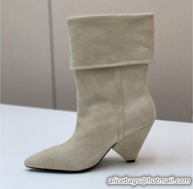 Sumptuous Saint Laurent Nike Ankle Boots in Suede and Monogram 8.5cm Light Grey 091159