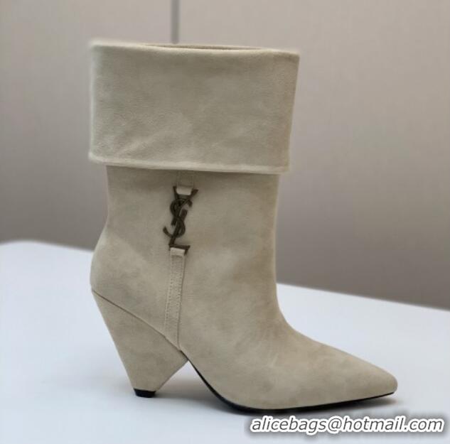 Sumptuous Saint Laurent Nike Ankle Boots in Suede and Monogram 8.5cm Light Grey 091159