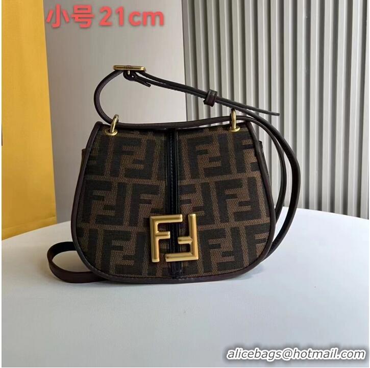 Trendy Design Fendi Cmon Mini Brown FF jacquard fabric and leather bag 8BS082