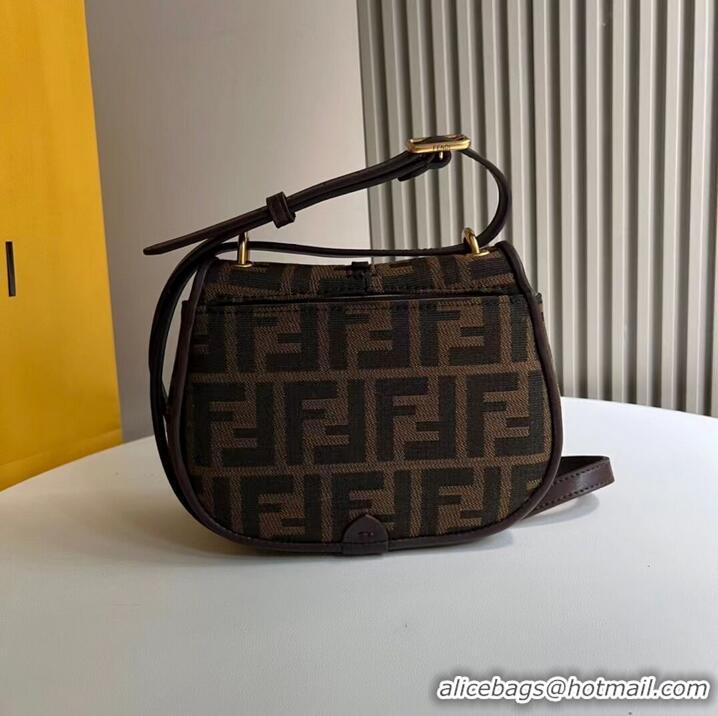 Trendy Design Fendi Cmon Mini Brown FF jacquard fabric and leather bag 8BS082