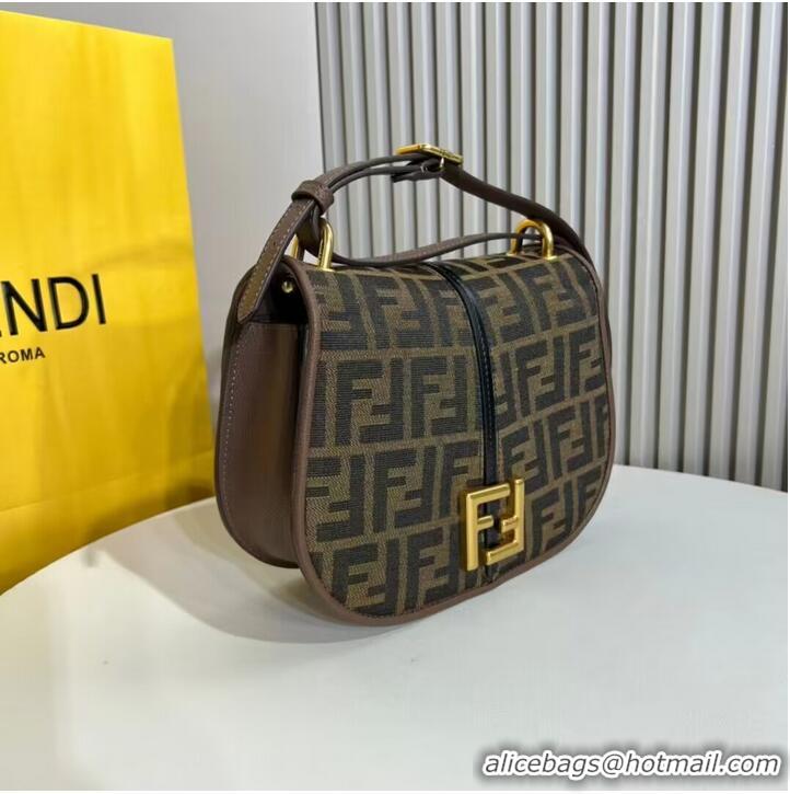 Low Cost Fendi Cmon Medium Brown FF jacquard fabric and leather bag 8BT366