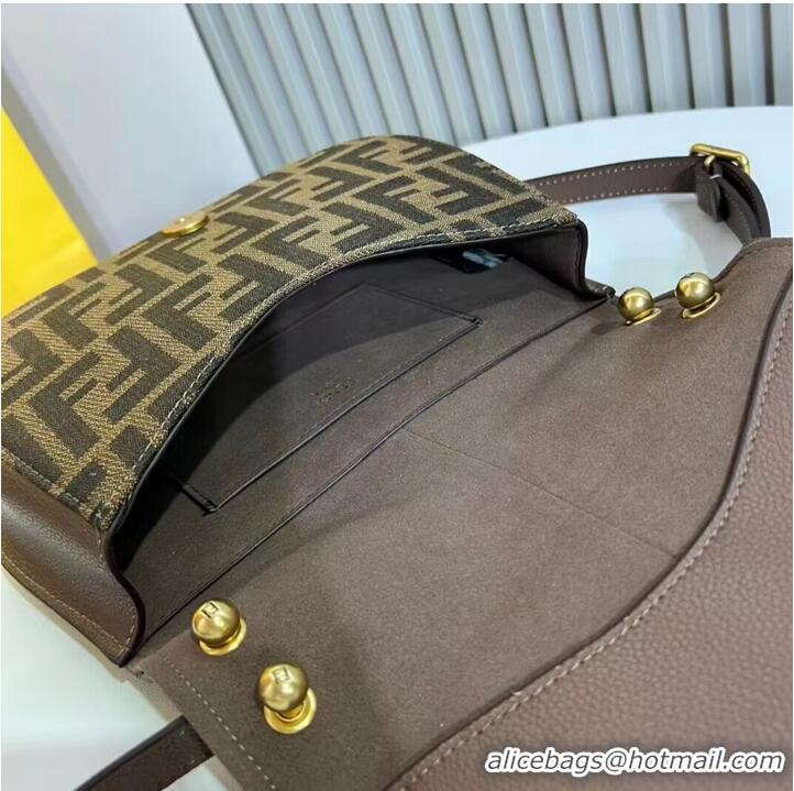 Low Cost Fendi Cmon Medium Brown FF jacquard fabric and leather bag 8BT366