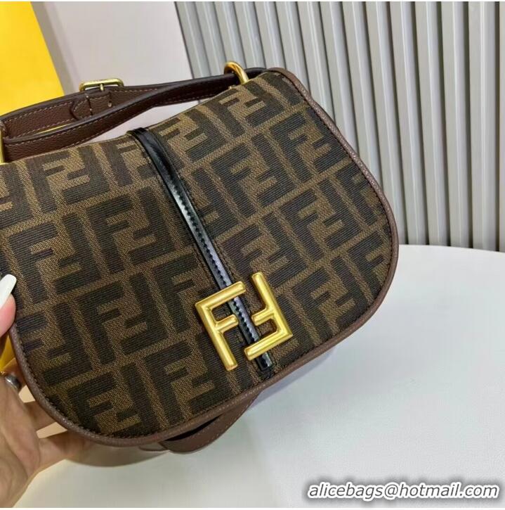 Low Cost Fendi Cmon Medium Brown FF jacquard fabric and leather bag 8BT366