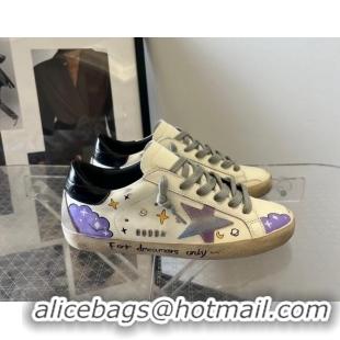 Unique Style Golden Goose Ball Star Sneakers in Graffiti Leather White/Purple 607001