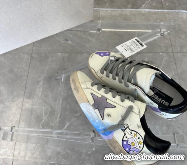 Unique Style Golden Goose Ball Star Sneakers in Graffiti Leather White/Purple 607001