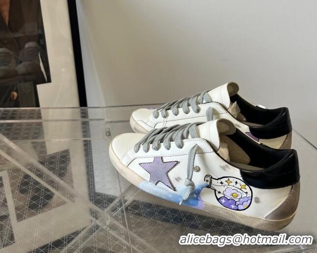 Unique Style Golden Goose Ball Star Sneakers in Graffiti Leather White/Purple 607001