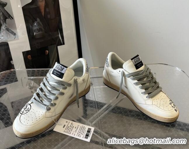 Fashion Golden Goose Ball Star Sneakers in Graffiti Leather White/Blue 607002