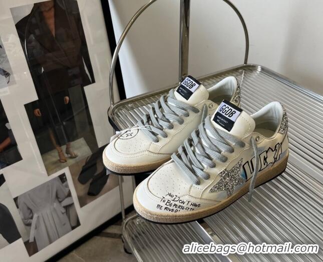 Fashion Golden Goose Ball Star Sneakers in Graffiti Leather White/Blue 607002