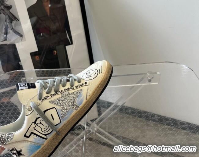 Fashion Golden Goose Ball Star Sneakers in Graffiti Leather White/Blue 607002