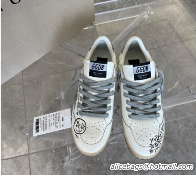 Fashion Golden Goose Ball Star Sneakers in Graffiti Leather White/Blue 607002