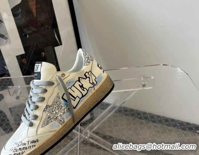 Fashion Golden Goose Ball Star Sneakers in Graffiti Leather White/Blue 607002