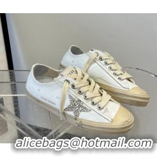 Purchase Golden Goose V-Star in white leather with a platinum glitter star 607007