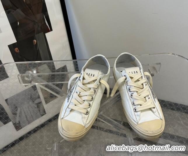 Purchase Golden Goose V-Star in white leather with a platinum glitter star 607007