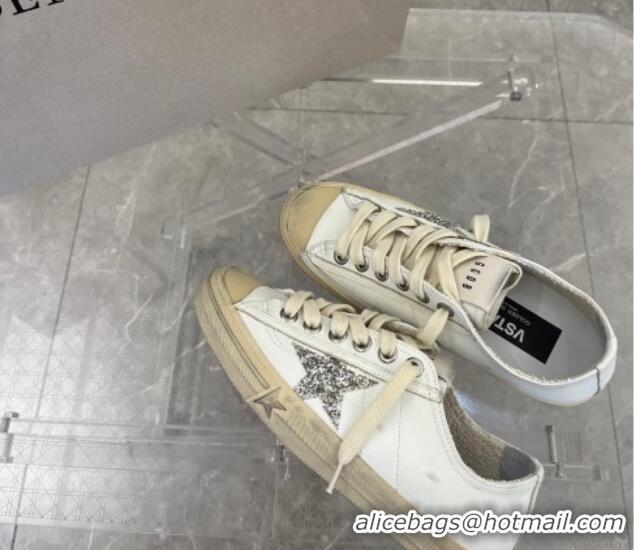 Purchase Golden Goose V-Star in white leather with a platinum glitter star 607007