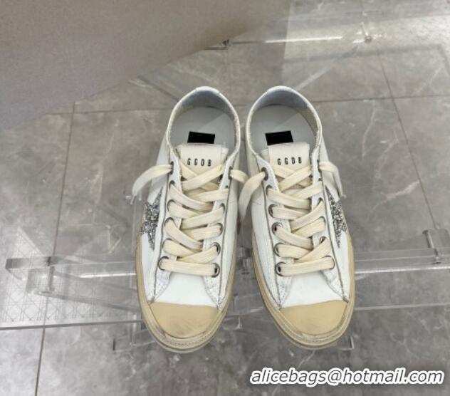 Purchase Golden Goose V-Star in white leather with a platinum glitter star 607007