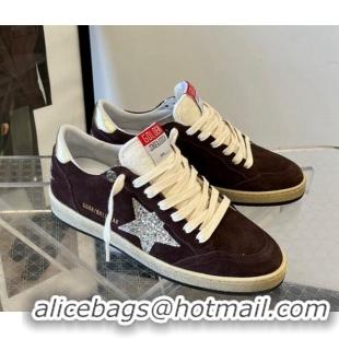 Pretty Style Golden Goose Ball Star sneakers in brown suede with platinum glitter star and white nylon tongue 607015