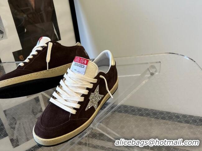 Pretty Style Golden Goose Ball Star sneakers in brown suede with platinum glitter star and white nylon tongue 607015