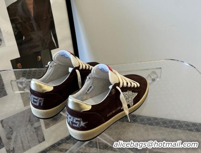 Pretty Style Golden Goose Ball Star sneakers in brown suede with platinum glitter star and white nylon tongue 607015