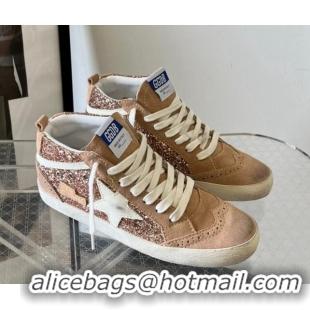 Big Discount Golden Goose Mid Star sneakers with pink-gold glitter in beige suede 607020