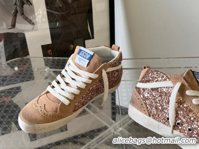 Big Discount Golden Goose Mid Star sneakers with pink-gold glitter in beige suede 607020