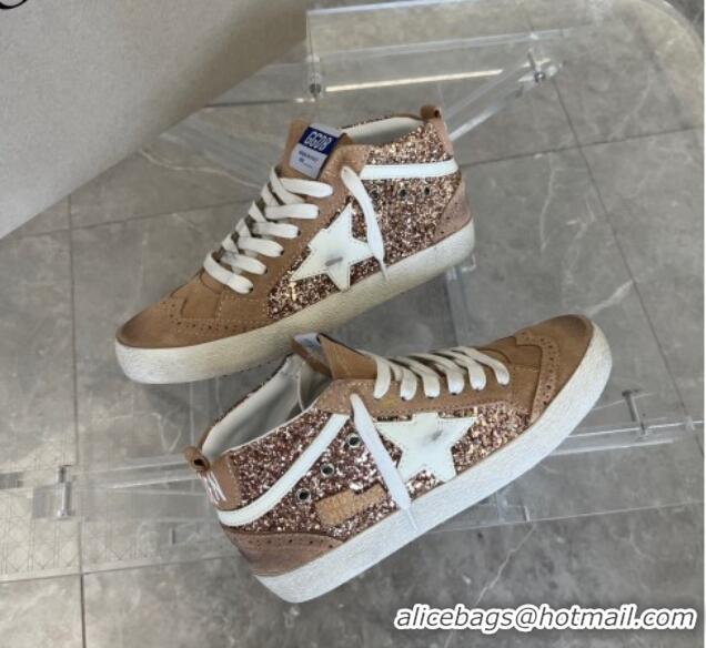 Big Discount Golden Goose Mid Star sneakers with pink-gold glitter in beige suede 607020