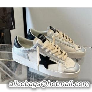 Unique Style Golden Goose Women’s Stardan sneakers in silver laminated leather with white nappa leather inserts and a bl