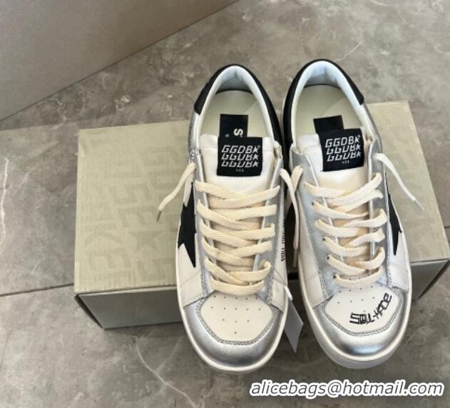 Unique Style Golden Goose Women’s Stardan sneakers in silver laminated leather with white nappa leather inserts and a bl