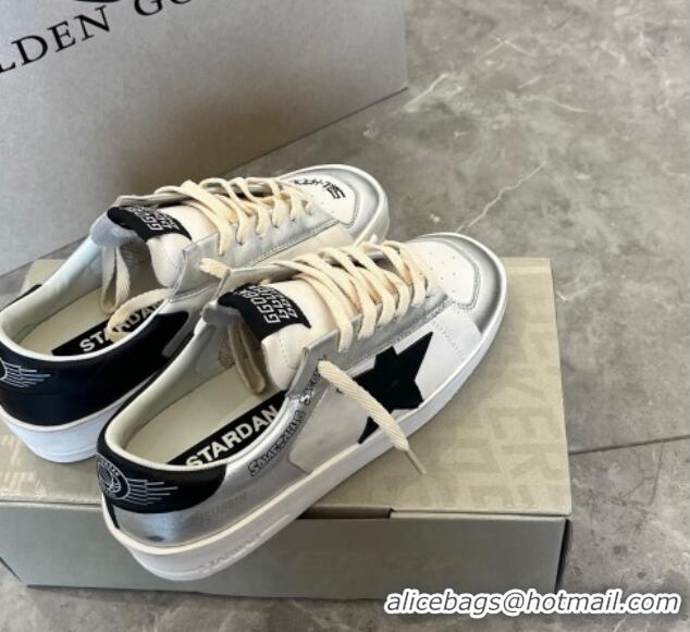 Unique Style Golden Goose Women’s Stardan sneakers in silver laminated leather with white nappa leather inserts and a bl