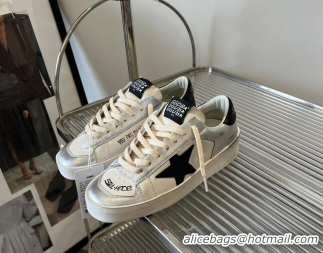 Unique Style Golden Goose Women’s Stardan sneakers in silver laminated leather with white nappa leather inserts and a bl