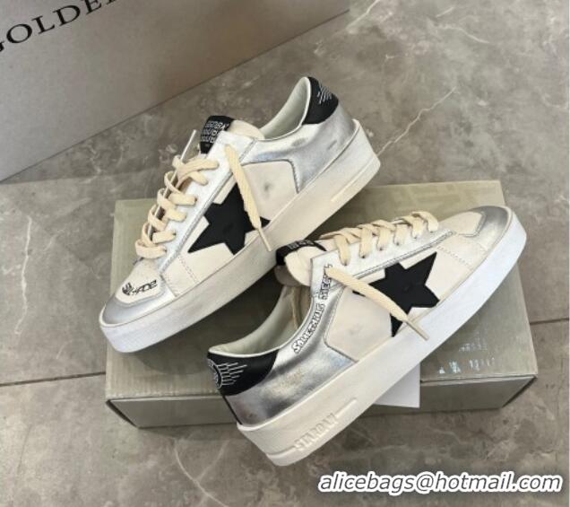 Unique Style Golden Goose Women’s Stardan sneakers in silver laminated leather with white nappa leather inserts and a bl