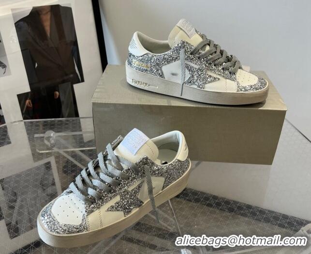 Low Cost Golden Goose Women’s Stardan sneakers with silver glitter in white leather 704026