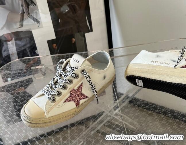 Good Looking Golden Goose GGDB V-Star with pink glitter star and metallic leather heel tab 809044