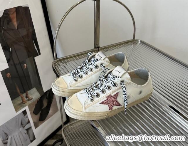 Good Looking Golden Goose GGDB V-Star with pink glitter star and metallic leather heel tab 809044