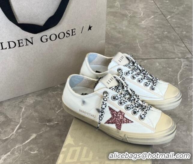 Good Looking Golden Goose GGDB V-Star with pink glitter star and metallic leather heel tab 809044