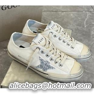 Best Quality Golden Goose GGDB V-Star in white leather with a platinum glitter star 809045