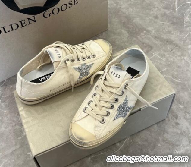 Best Quality Golden Goose GGDB V-Star in white leather with a platinum glitter star 809045